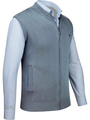 Çizgi Triko Erkek Triko Yelek Fermuarlı Cepli Çelik Örgü Triko Klasik Kalıp - 4241J