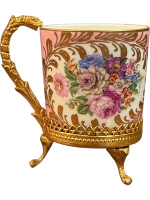 Fransız Limoges Pirinç Zarflı Porselen Fincan