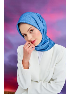 Carell Twill Eşarp Çiçek Mavi