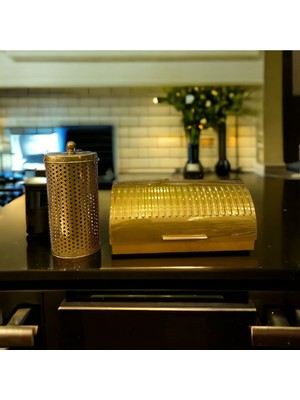 Özbience Şeffaf Gold Ekmeklik ve Peçetelik Seti, 39X17X25 Cm, Şık ve Fonksiyonel