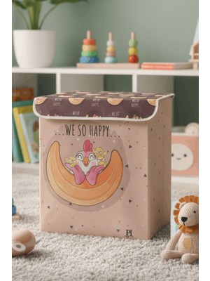 HomyJRs Prendi Home Tavuk & Civciv Desenli Kapaklı Saklama Kutusu – Katlanabilir Oyuncak & Çamaşır Düzenleyici (30X40X50 cm | 49 L)