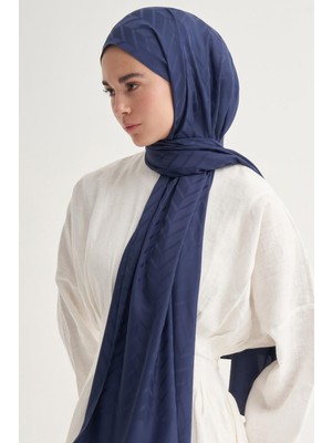 Carell Baklava Desen Pamuk Ipek Şal Lacivert