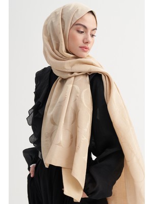 Carell Monogram Desen Rina Floş Jakar Şal Bej