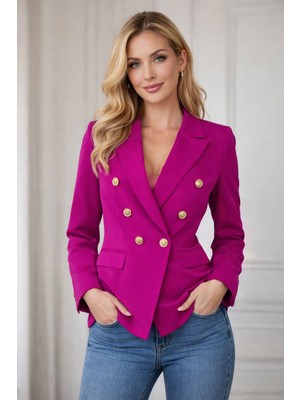 Kadın Blazer Ceket Kruvaze Yaka Slim Fit