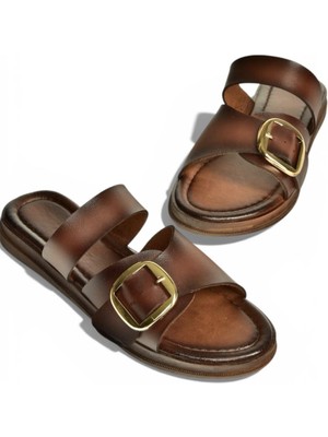 Fox Shoes Y390350703 Kahverengi Hakiki Deri Kadın Terlik