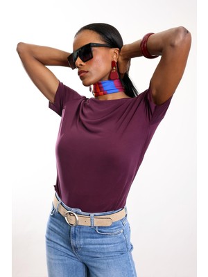 5in1Canpolat Mürdüm Modal Karışımlı Tişört 1056