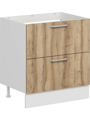 Alvinka Mutfak Modül Duz Alt 2ç 80CM Evye Dolap Beyaz Dore Mdf
