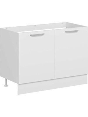 Alvinka Mutfak Modül Duz Alt 2k 120CM Evye Dolap Beyaz Beyaz Mdf