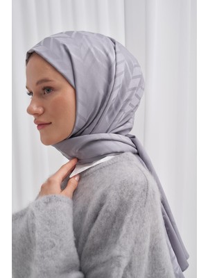 Carell Baklava Desen Pamuk Ipek Şal Silver Gri