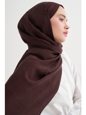 Carell Monogram Desen Liora Pamuk Şal Mürdüm