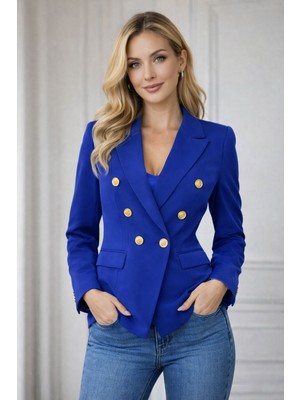 Kadın Blazer Ceket Kruvaze Yaka Slim Fit