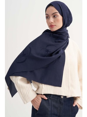 Carell Aura Desen Rina Floş Jakar Şal Koyu Lacivert