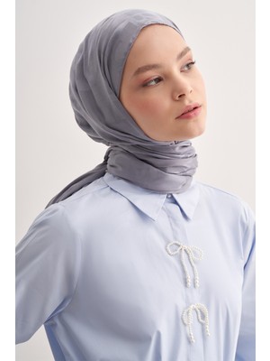 Carell Yazı Desen Jakar Italyan Ipekli Şal Silver Gri