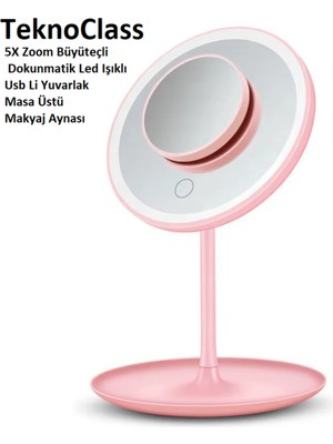 PremiumPort Şarjlı 5x Zoom Büyüteçli LED Masa Üstü Makyaj Aynası
