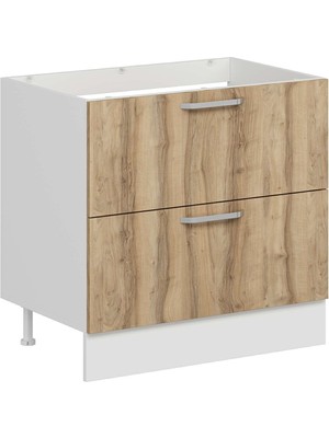 Alvinka Mutfak Modül Duz Alt 2ç 90CM Evye Dolap Beyaz Dore Suntalam