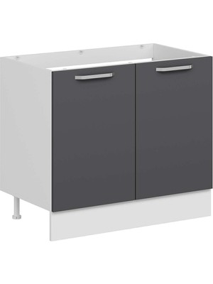 Alvinka Mutfak Modül Duz Alt 2k 100CM Evye Dolap Beyaz Antrasit Mdf