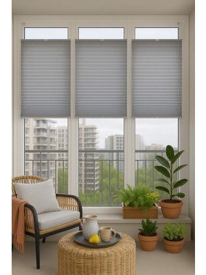 NetworkAvm Gri Plise Katlanır Cam Balkon Perdesi - Ofis Perdesi - Mutfak Perdesi - Salon Perdesi
