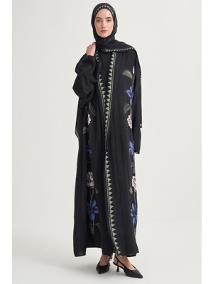 Carell Blossra Premium Floş Abaya Siyah