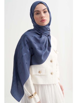 Carell Monogram Desen Rina Floş Jakar Şal Kot Mavi