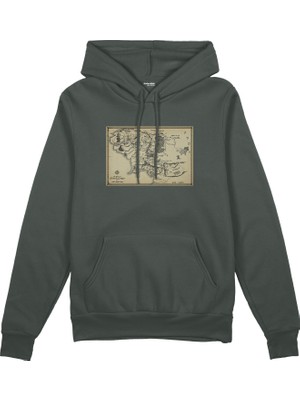 The Lucid Lab Yüzüklerin Efendisi Orta Dünya Haritası - Lord Of The Rings  Oversize Hoodie - Antrasit