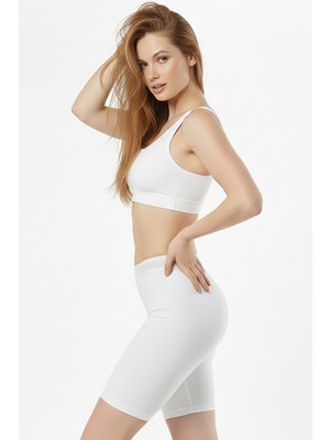 Bravie Kadın Diz Üstü Bambu Tayt – Terletmez Ince Kumaş, Elbise Altı Görünmez Iç Şort 6002 Beyaz