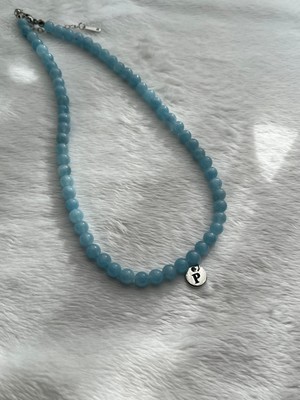 Pel Design Harfli Kişiye Özel Akuamarin Taşı Çelik Kolye El Yapımı