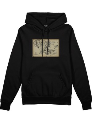 The Lucid Lab Yüzüklerin Efendisi Orta Dünya Haritası - Lord Of The Rings  Oversize Hoodie - Siyah