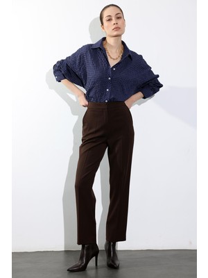 5in1Canpolat Kahverengi Beli Lastikli Cigarette Pantolon 00191