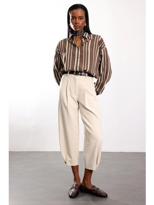 5in1Canpolat Krem Paça Detaylı Pantolon