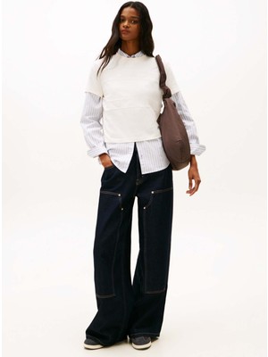 Tommy Jeans Yuvarlak Yaka Düz Beyaz Kadın T-Shirt Tjw Reg Sh Tonal Flag Tee