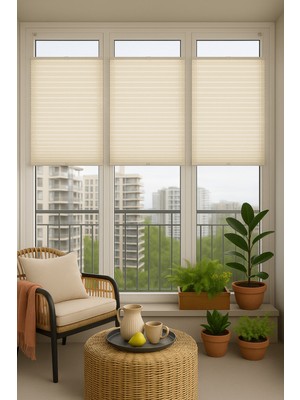 NetworkAvm Ekru Plise Katlanır Cam Balkon Perdesi - Ofis Perdesi - Mutfak Perdesi - Salon Perdesi