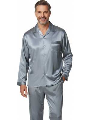 Oppland Erkek Pijama Takımı Saten Kumaş Prime Model Cepli Rahat Tam Kalıp