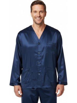 Oppland Erkek Pijama Takımı Saten Kumaş Şık ve Modernize Model Cepli Rahat Tam Kalıp