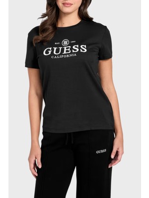 Guess Logolu Pamuk Karışımlı Slim Fit Bisiklet Yaka T Shirt V6RI06KD741 Bayan T Shirt V6RI06 KD741 Jblk