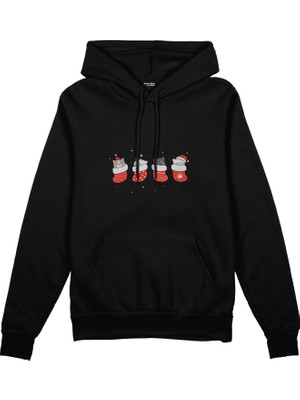 The Lucid Lab Christmas Stocking Cats  Oversize Hoodie - Siyah