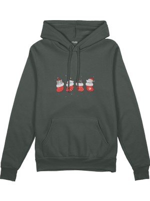 The Lucid Lab Christmas Stocking Cats  Oversize Hoodie - Antrasit