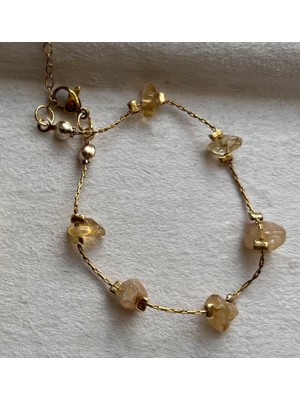 Pel Design Kırık Sitrin Taşı Çelik Bileklik El Yapımı