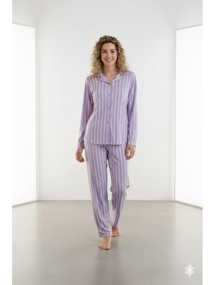 Cavlak Kadın Çizgili Pijama Takımı
