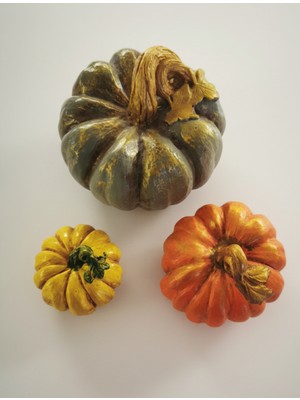 Artepieza Güz Bahçesi 3'lü Dekoratif Kabak Biblo Seti - Modern Rustik 3’lü Kabak Obje Seti 2 - El Işi 3'lü Kabak Seti