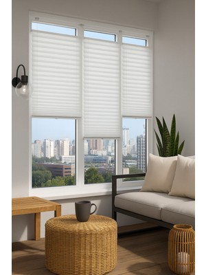 NetworkAvm Beyaz Plise Katlanır Cam Balkon Perdesi - Ofis Perdesi - Mutfak Perdesi - Salon Perdesi