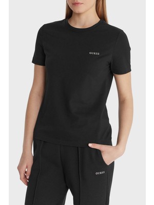 Guess Logolu Pamuklu Slim Fit Bisiklet Yaka T Shirt V6RI07J1314 Bayan T Shirt V6RI07 J1314 Jblk