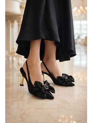 ModaOnn Kadın Büyük Fiyonklu Slingback Topuklu Ayakkabı