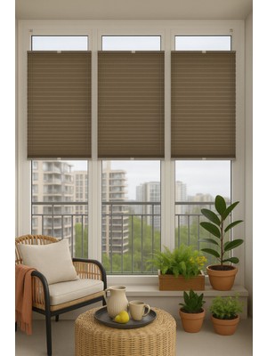 NetworkAvm Kahverengi Plise Katlanır Cam Balkon Perdesi - Ofis Perdesi - Mutfak Perdesi - Salon Perdesi