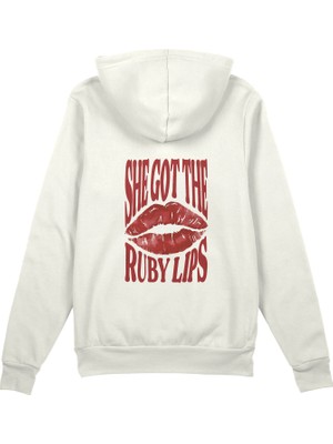 The Lucid Lab Ruby Lips Oversize Hoodie - Beyaz