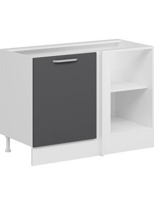 Alvinka Mutfak Modül Alt 1K1R 120CM Köşe Dolap Beyaz Antrasit Mdf