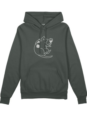 The Lucid Lab Wine Lover Cat  Oversize Hoodie - Antrasit