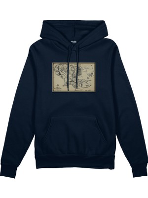 The Lucid Lab Yüzüklerin Efendisi Orta Dünya Haritası - Lord Of The Rings  Oversize Hoodie - Lacivert