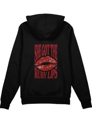 The Lucid Lab Ruby Lips Oversize Hoodie - Siyah