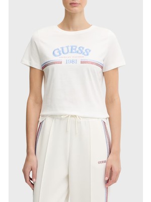 Guess Logolu Pamuklu Regular Fit Bisiklet Yaka T Shirt V6RI16I3Z14 Bayan T Shirt V6RI16 I3Z14 G018