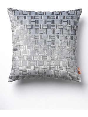 The Kun Dokuma Kadife Örgü Desenli Kırlent Kılıfı-Gri